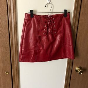 Red leather skirt